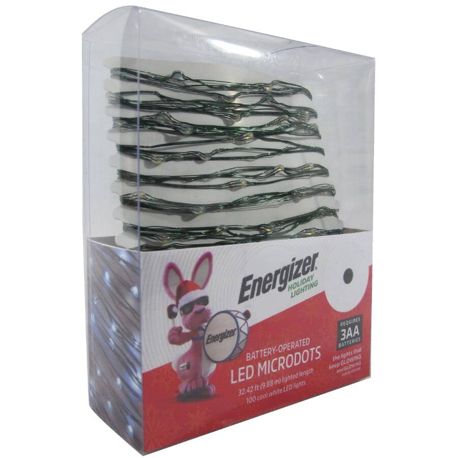 ENERGIZER:Microdot Light Set - 100 Cool White LED Lights + Battery Operated