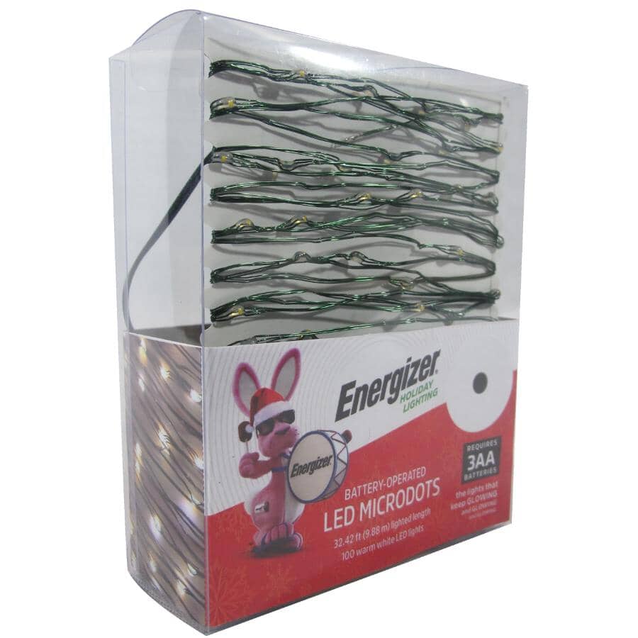 ENERGIZER:Microdot Light Set - 100 Warm White LED Lights + Battery Operated