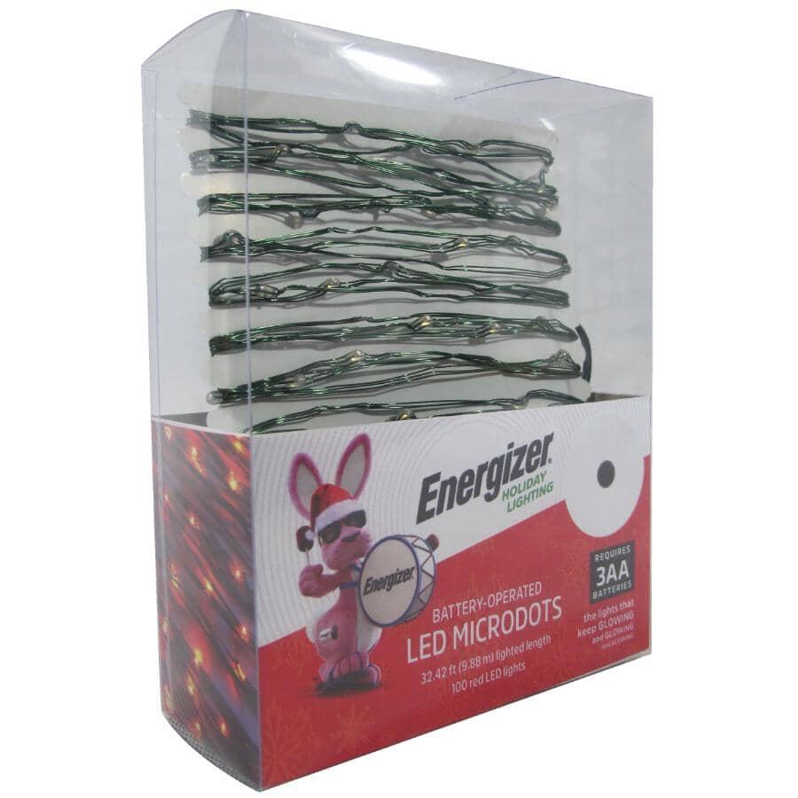 ENERGIZER:Microdot Light Set - 100 Red LED Lights + Battery Operated
