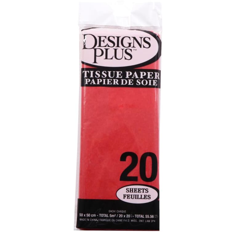 Paquet de 20 feuilles de papier de soie de 20 po x 20 po, rouge