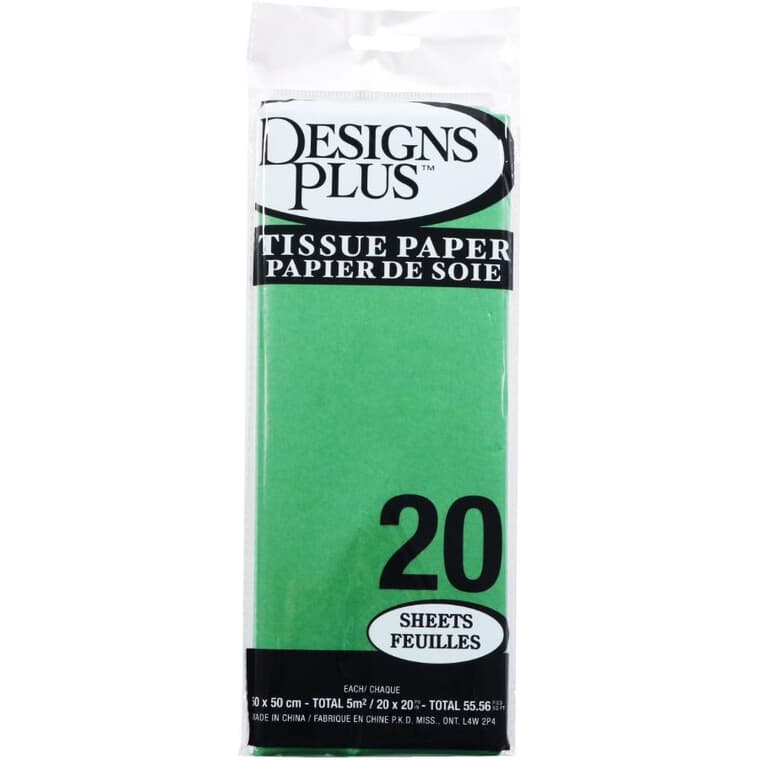 Paquet de 20 feuilles de papier de soie de 20 po x 20 po, vert