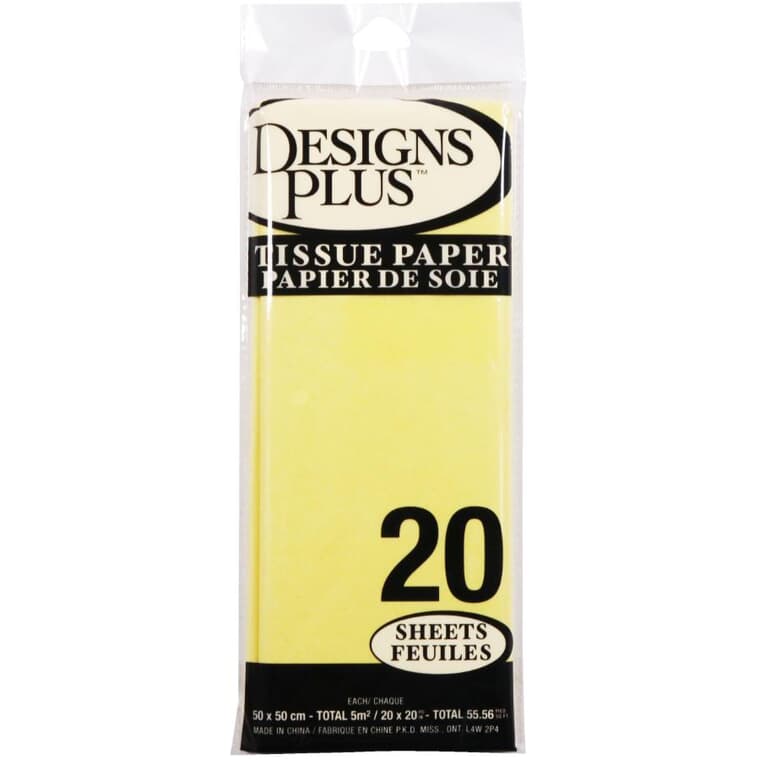 Paquet de 20 feuilles de papier de soie de 20 po x 20 po, jaune