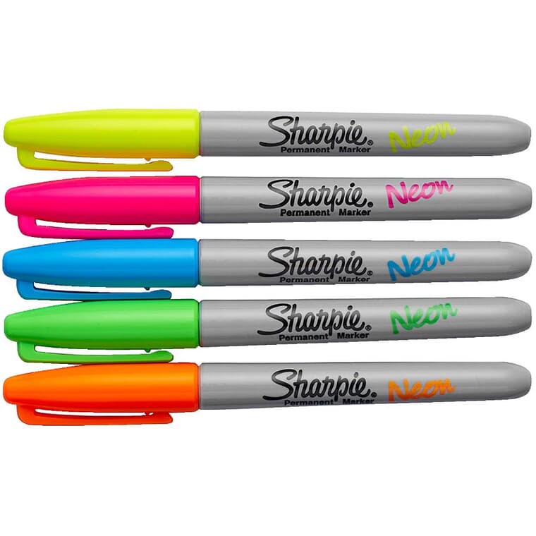 Permanent Markers - Neon, 5 Pack
