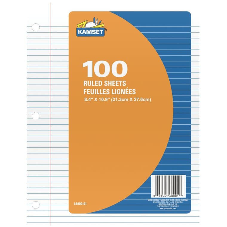Paquet de 100 feuilles de papier ligné