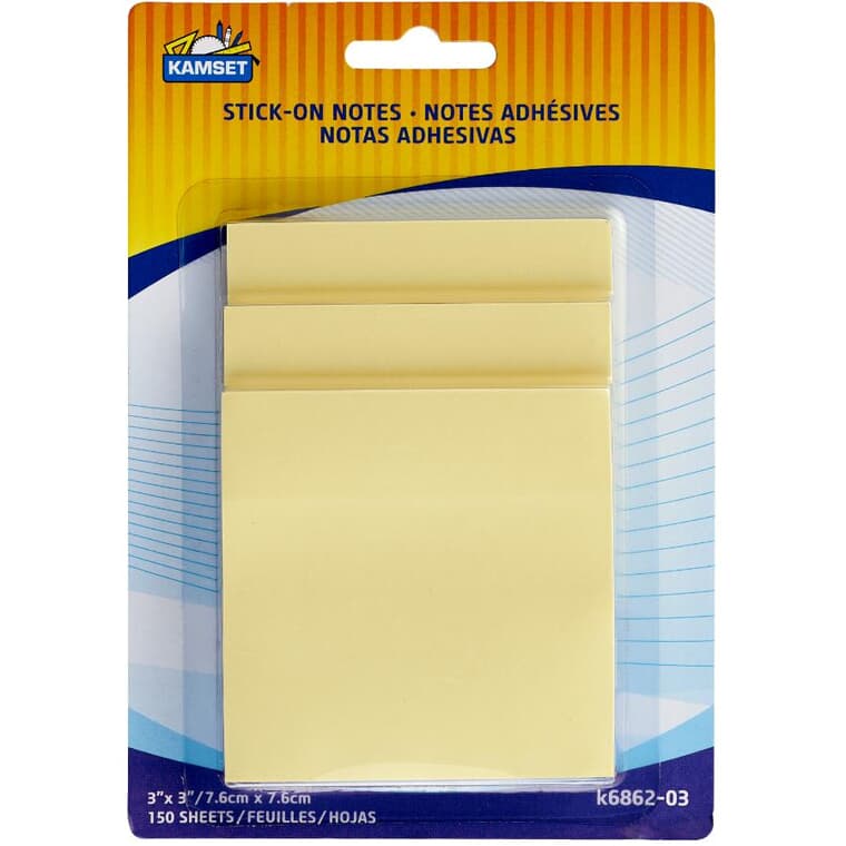 Sticky Note Pads - Yellow, 3" x 3", 3 Pack