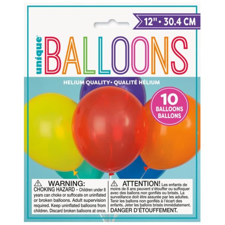 Party Balloons - Assorted Colours, 12", 10 Pack