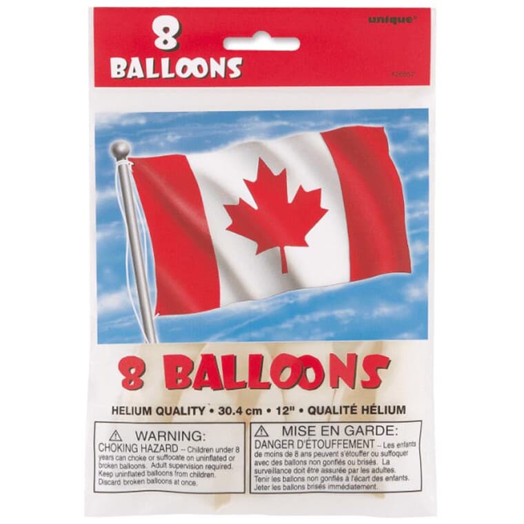 Paquet de 8 ballons en latex de 12 po, drapeau du Canada