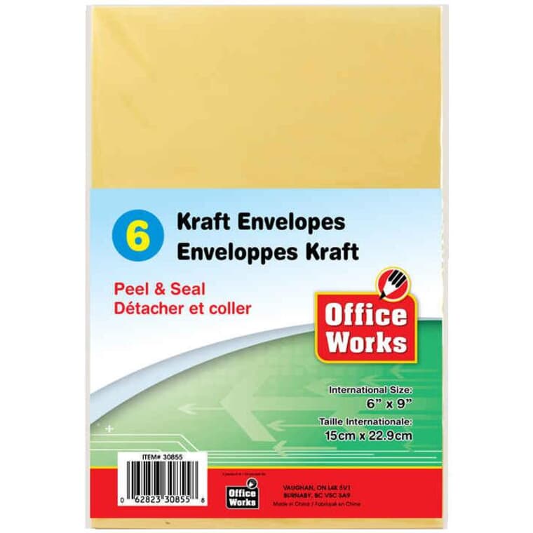 Kraft Peel & Seal Envelopes - 6" x 9", 6 Pack