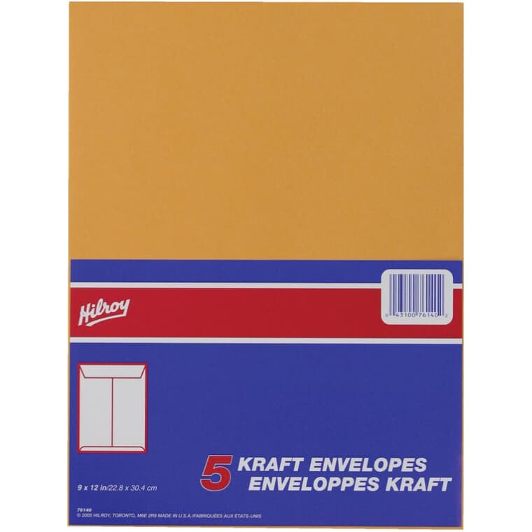 Kraft Envelopes - 9" x 12", 5 Pack
