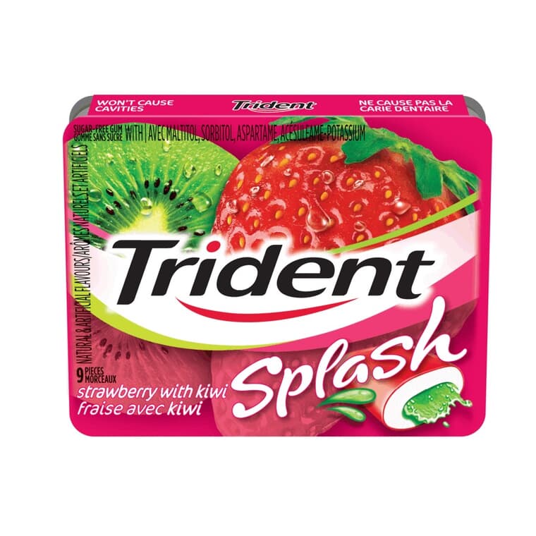 Gomme Splash, fraise kiwi, 9 pièces