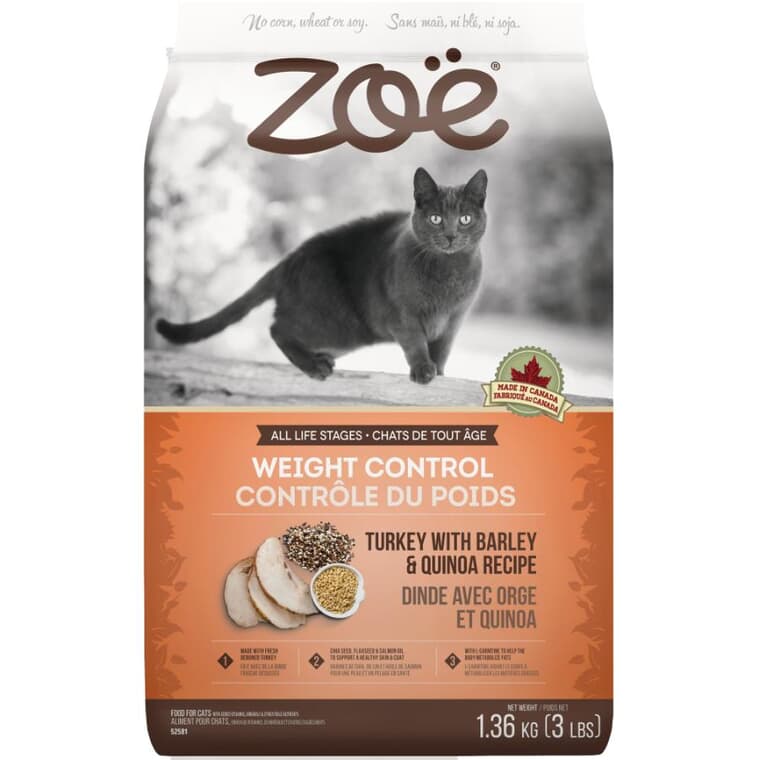 Weight Control Dry Cat Food - Turkey with Barley & Quinoa Recipe, 1.36 kg
