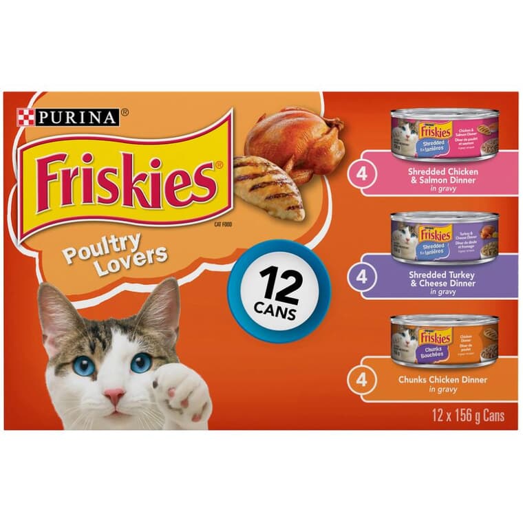 Friskies Poultry Lovers Variety Pack Moist Cat Food - 156 g, 12 Pack