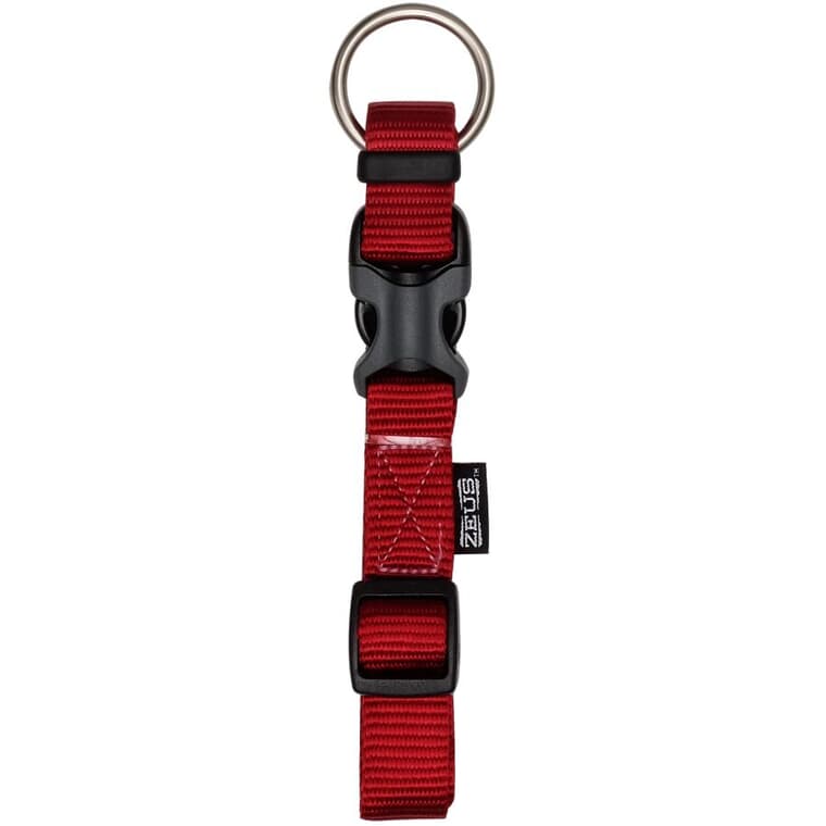 Adjustable Nylon Dog Collar - Red, Medium