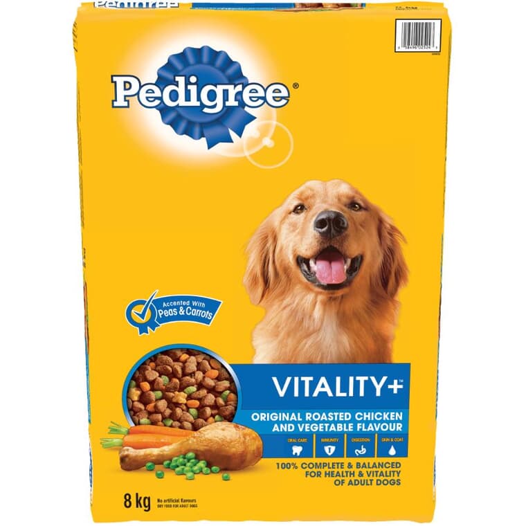 Nourriture sèche Vitality Plus pour chiens, saveur originale de poulet grillé et légumes, 8 kg