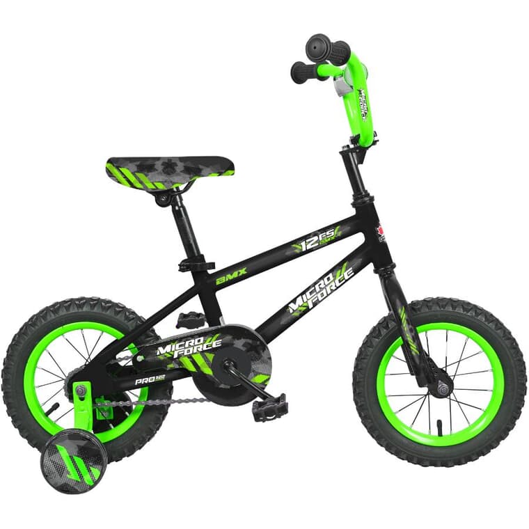 Vélo Micro Force pour garçons, 12 po, vert et noir