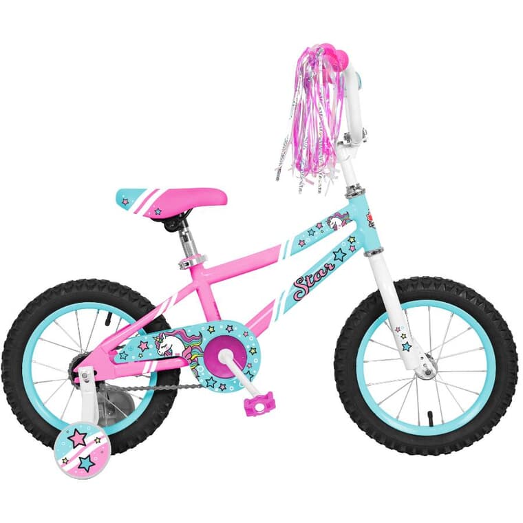 Vélo Stars pour les filles, 14 po, bleu et rose