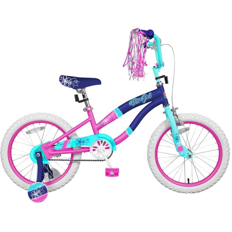 Vélo Tiki pour fille, 18 po, rose et bleu