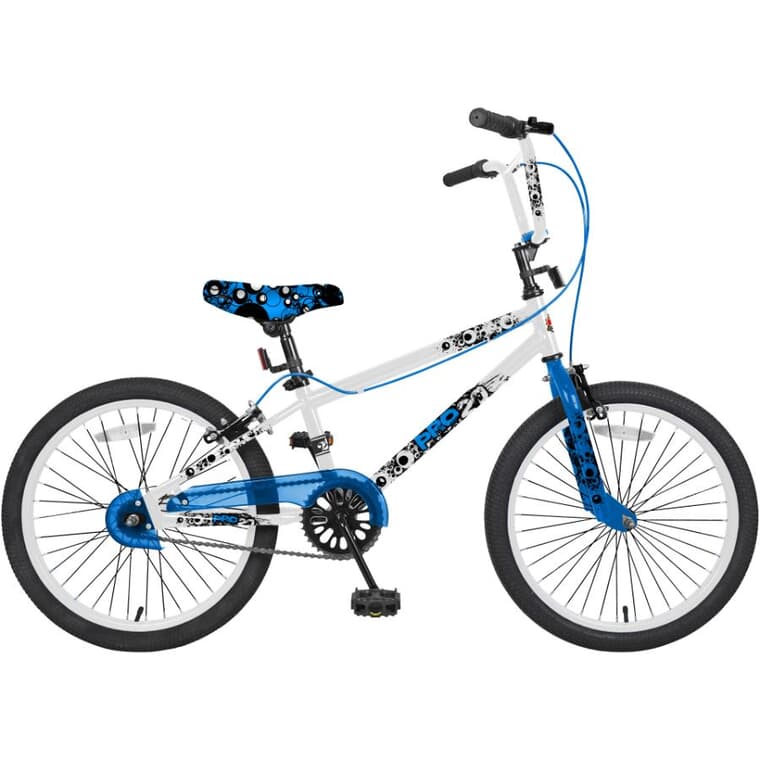 Vélo BMX Pro20 pour garçons, blanc et bleu, 20 po