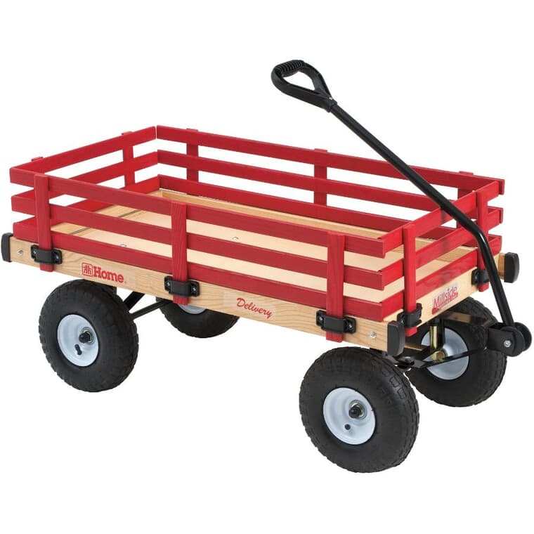 Chariot d'enfant en bois rouge avec bords latéraux, 20 po x 38 po