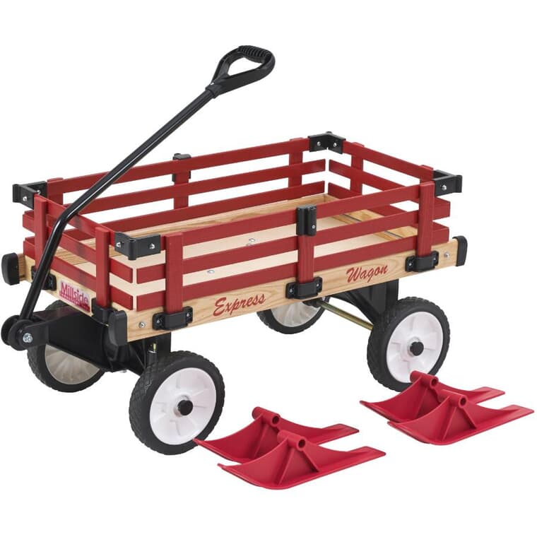 16" x 36" Red Wooden Childrens Wagon - with Sleigh Runners