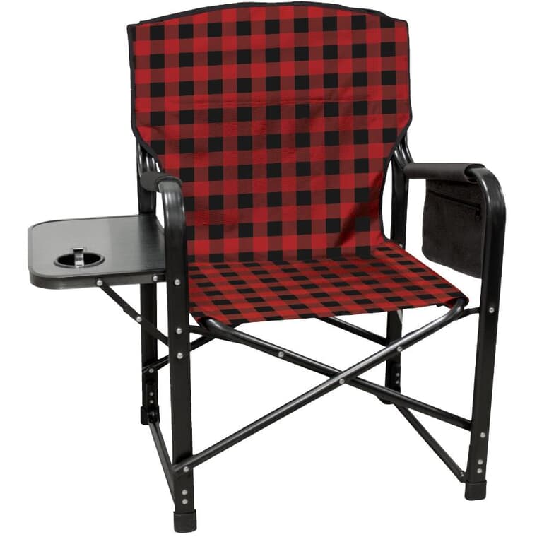 Chaise de camping à carreaux pour adulte avec table latérale