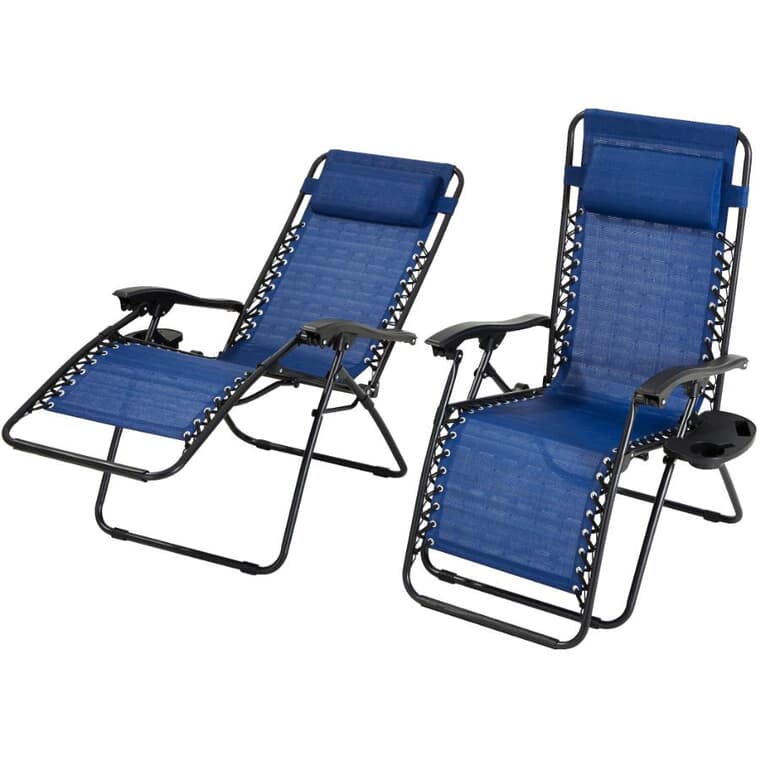 Paquet de 2 chaises gravité zéro en tissu tendu avec plateau, bleu