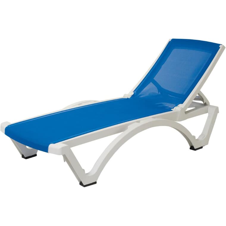 Chaise longue à tissu tendu Baja, bleu et blanc