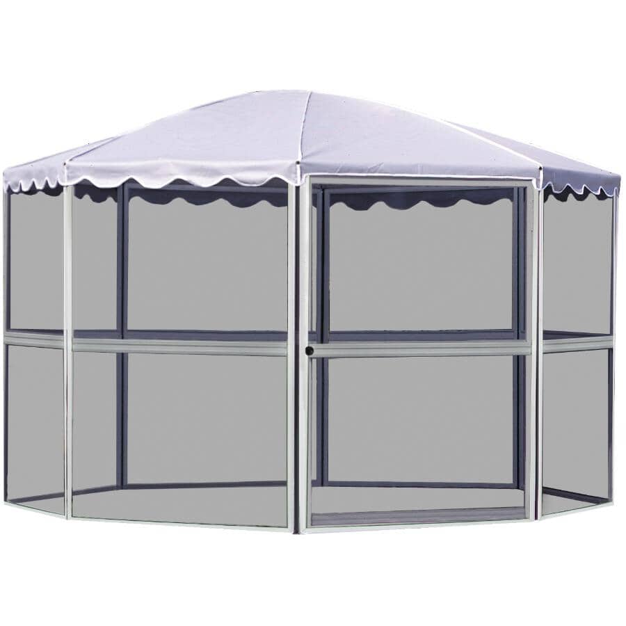 CASITA:8 Panel Round Screenhouse - White with Grey Roof, 90 sq. ft.