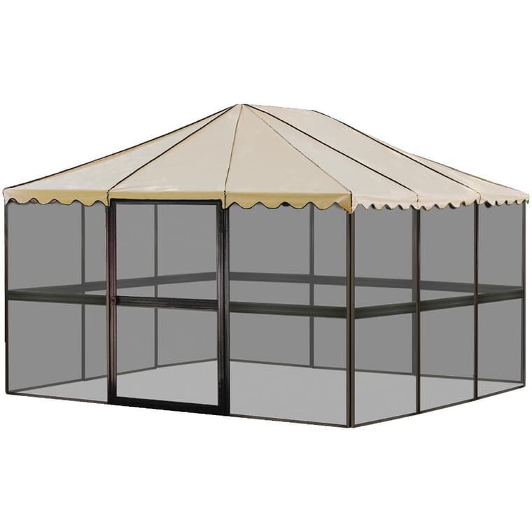 Abri moustiquaire carré à 12 côtés, châtaigne avec toit amande, 134 pieds carrés
