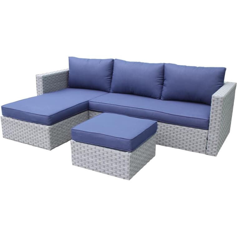 3 Piece Bluestone L-Shape Sectional Set, with Cushions