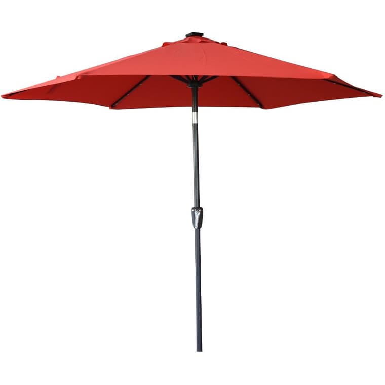 9' Tilt & Crank Round Solar Umbrella - Red