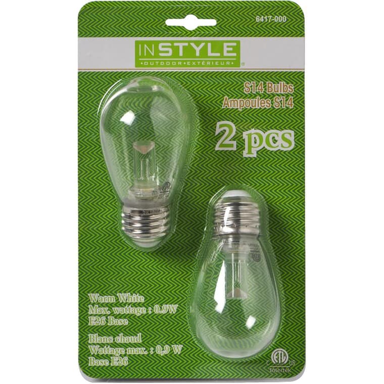 S14 LED Bulbs - Warm White, 2 Pack