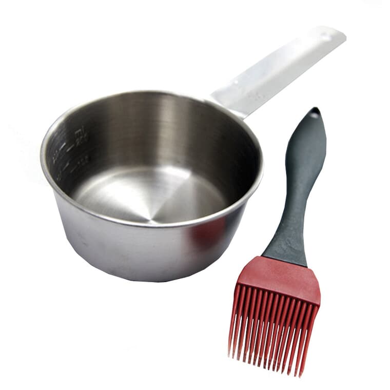 Two Piece Stainless Steel Barbecue Basting Brush Set