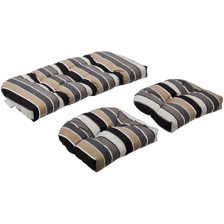 Conversation Cushion Set - Black + Taupe Stripe, 3 Piece