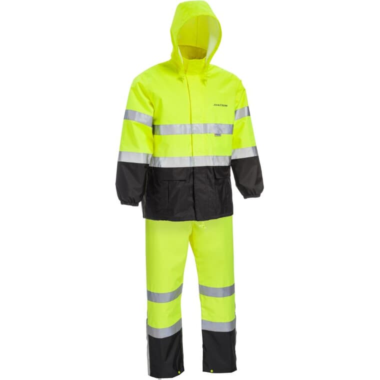 Men's 2 Piece High Visibility John Deere Rain Suit - Extra Large, Lime Green