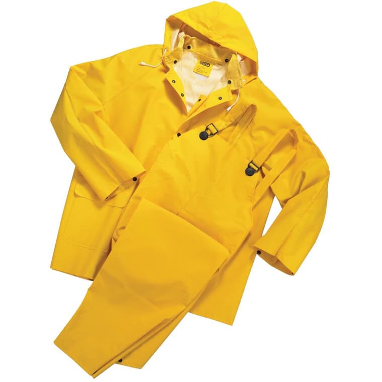 Men's 3 Piece PVC / Polyester Rain Suit - Large, Yellow