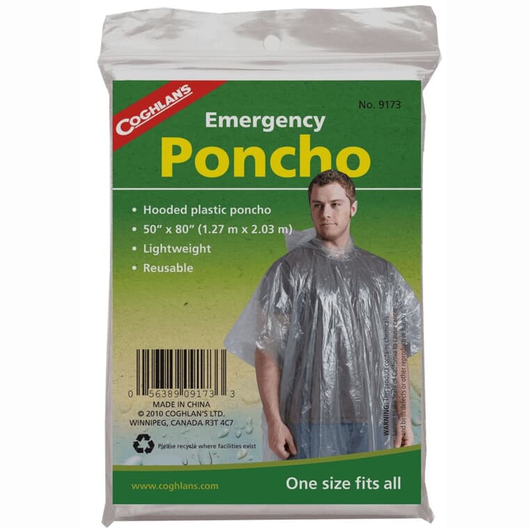 Emergency Rain Poncho - One Size, Clear