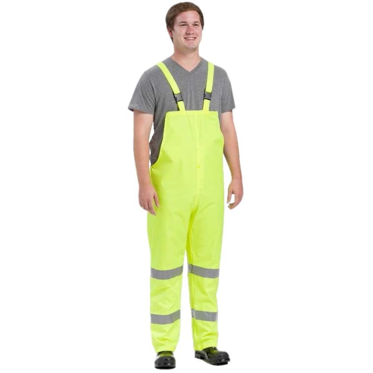 Pantalons de pluie en polyester vert fluorescent haute visibilité pour hommes, grand