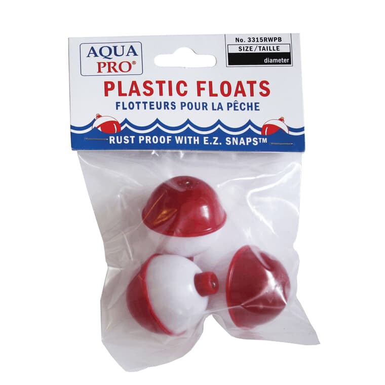 Paquet de 3 flotteurs en plastique pour la pêche, rouge/blanc, 1,25 po