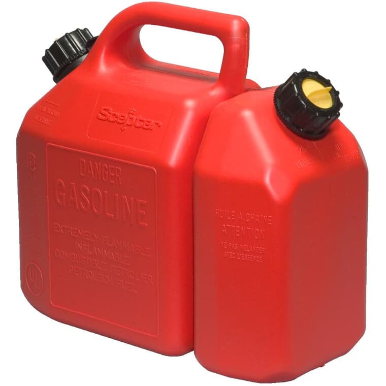 Bidon à essence de 6 litres et à huile de 2,5 litres en plastique rouge