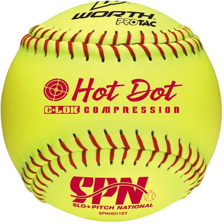 Balle de softball Hot Dot de 11 po, jaune