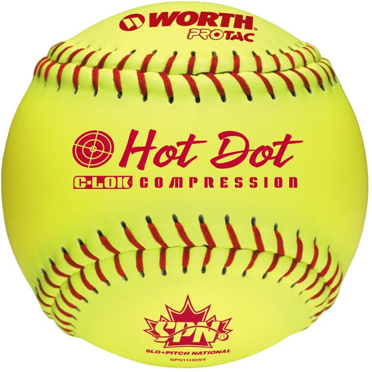 Balle de softball Hot Dot jaune, 12 po