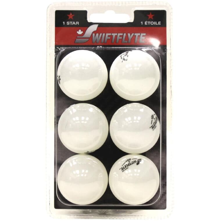 6 Pack White Table Tennis Balls