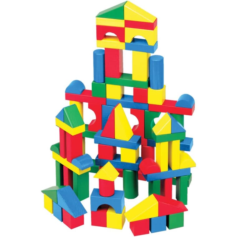 Jeu de blocs de construction de couleur en bois, 100 pièces