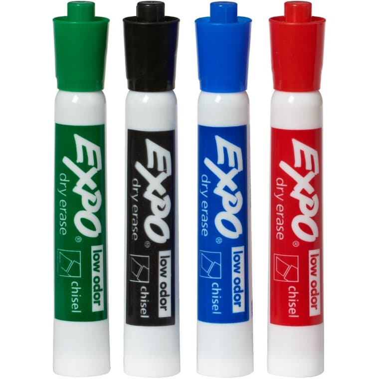 Chisel Tip Dry Erase Markers - Multi-Colour, 4 Pack