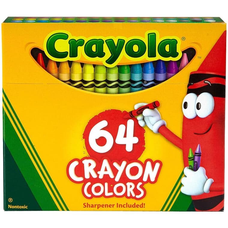 Crayons de cire classiques avec taille-crayon, paquet de 64