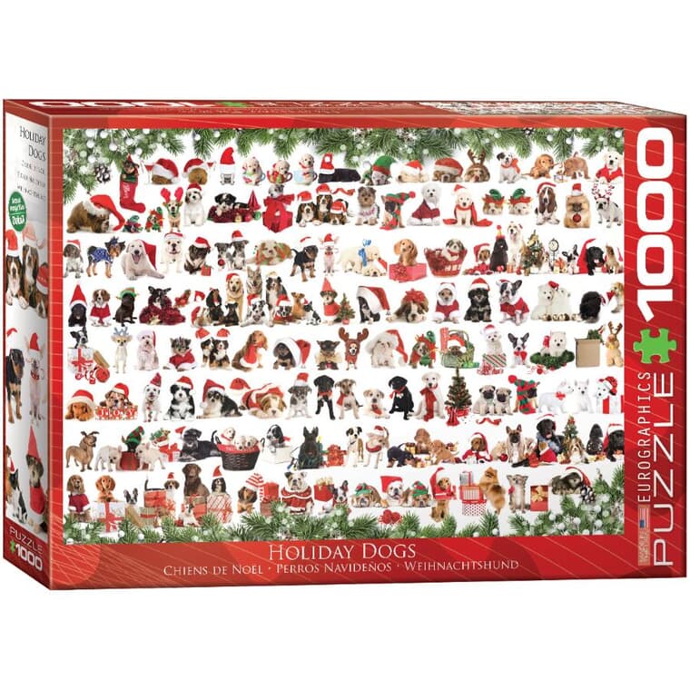 Casse-tête de 1 000 morceaux, chiens de Noël