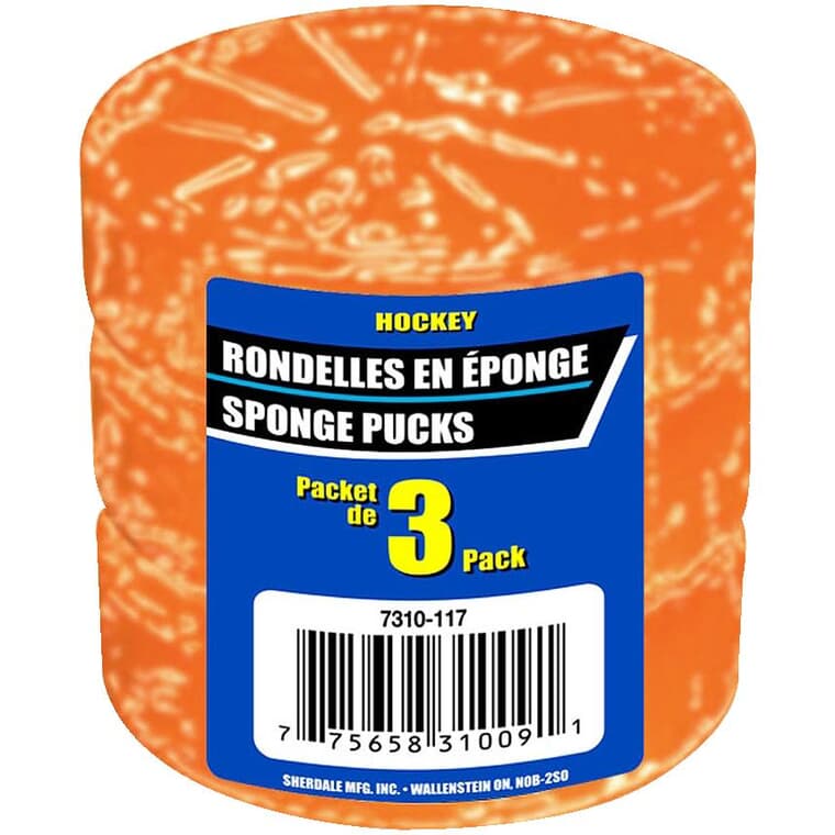 Paquet de 3 rondelles de hockey en mousse, orange
