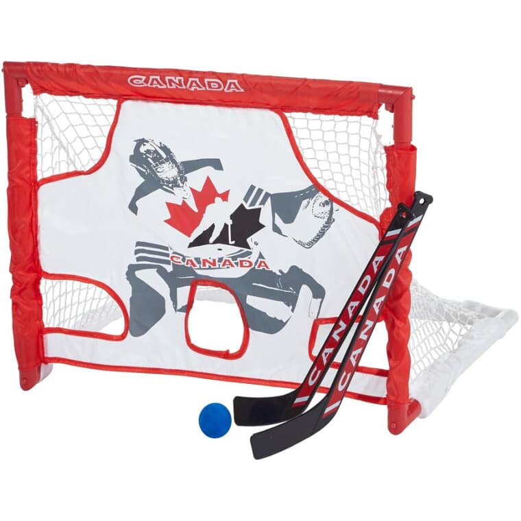 Ensemble de mini-filet et de cibles de hockey avec 2 bâtons, balles et sac de transport