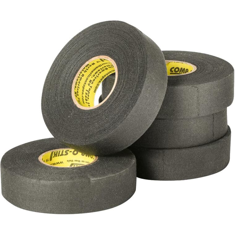 Paquet de 5 rouleaux de ruban de hockey en tissu, noir, 24 mm x 25 m
